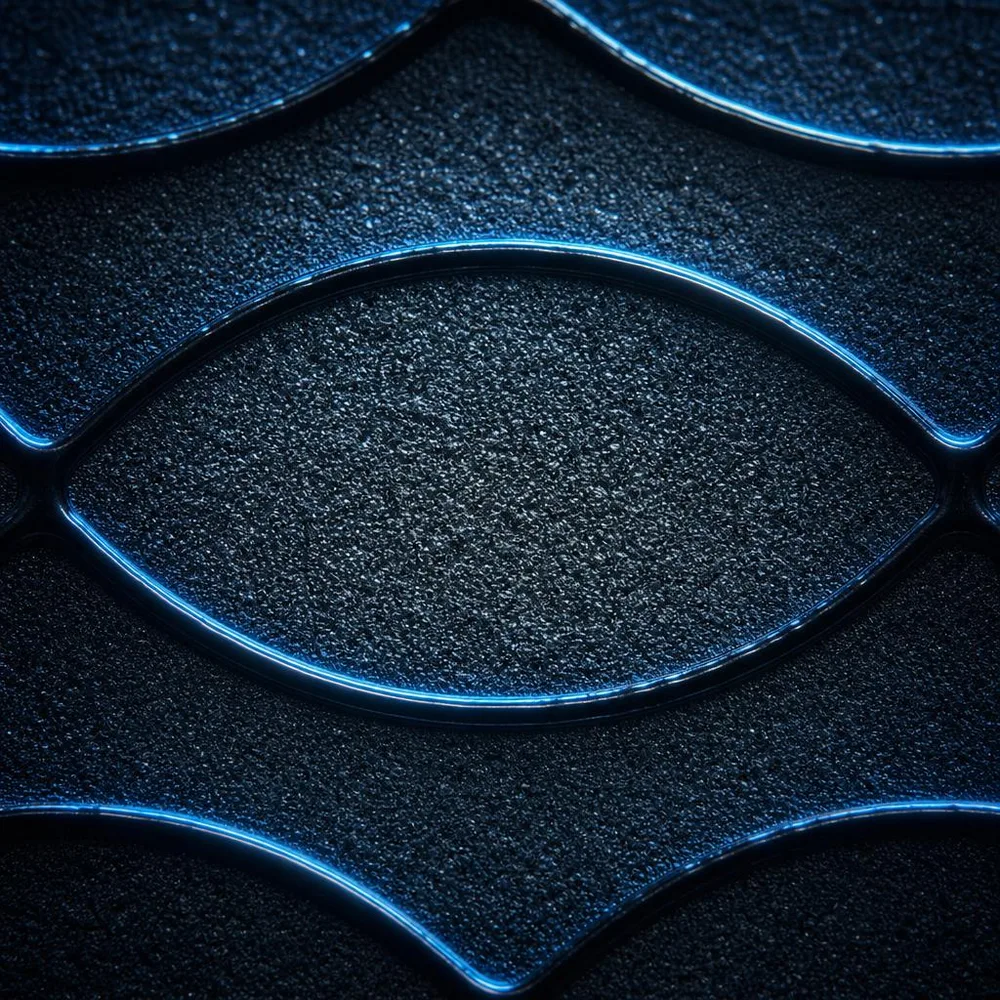 Macrofotografía de un grabado personalizado, patrón de celdas irregular y a medida